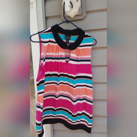 Worthington Black and Multicolor Striped Blouse XL - Picture 3 of 4